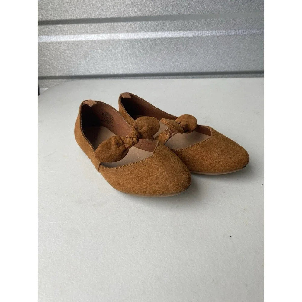 Old Navy Girls Ballet Flats Cognac Brown Bow Pointed Toe Shoes Size 8